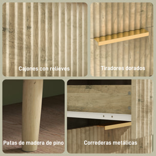 Cómoda de 6 Cajones Cómoda para Dormitorio con Diseño Estriado y Patas de Madera Cajonera para Salón Pasillo 62x35x105 cm Roble