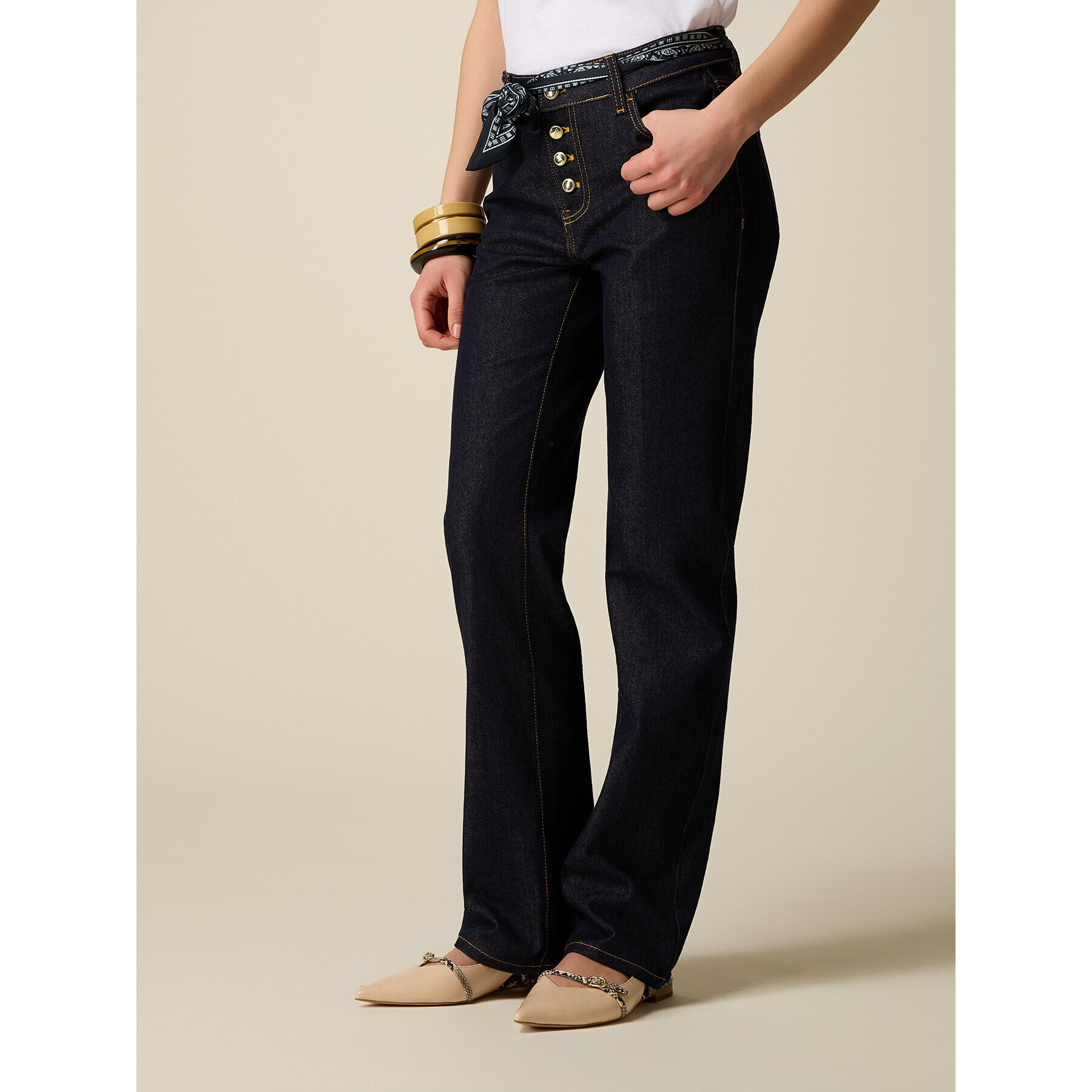 Oltre - Jeans regular con pañuelo en la cintura - Azul