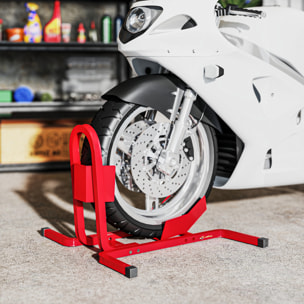 Caballete de Moto, Carga 250 kg, Soporte para Rueda Delantera de Moto Ajustable en 3 Niveles de Metal Robusto, para Ruedas ∅43, 48, 53 cm, Rojo