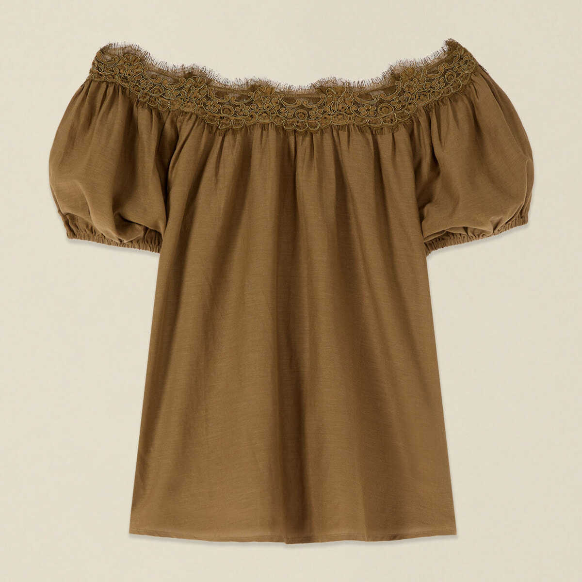 Oltre - Blusa off shoulders con pizzo - Marrone
