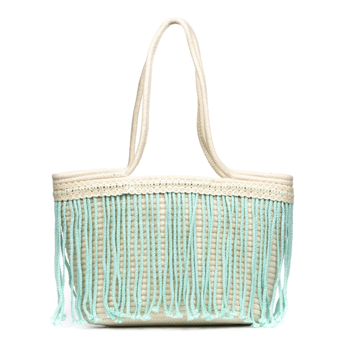 IRIA QUINTANA Borsa Shopper Isernia da Donna. Tessuto Cotone Bouclé 48x14x26 Cm. Colore: bianco sporco