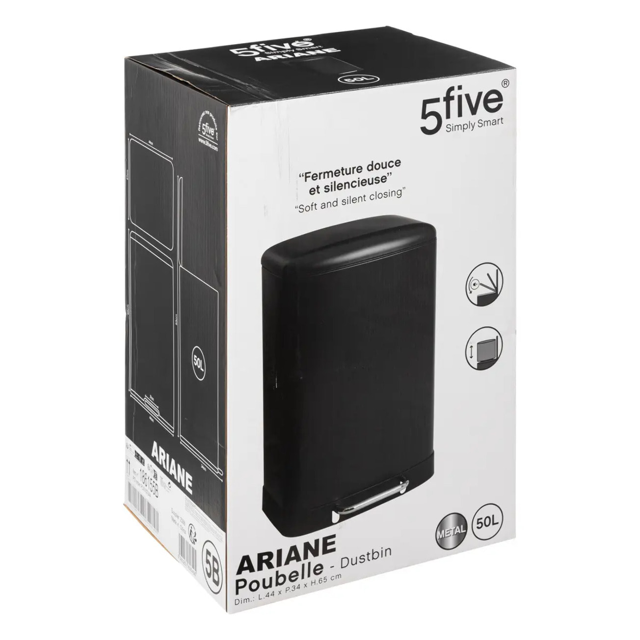 Poubelle à pédale "Ariane" métal 50L noir