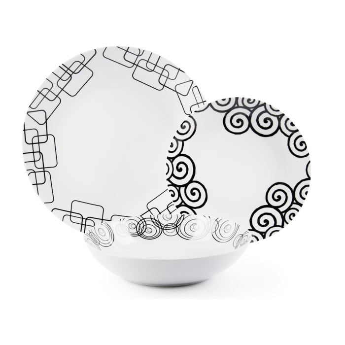 Service assiettes 12 pièces Excelsa – Magic Black, Porcelaine Multicolore