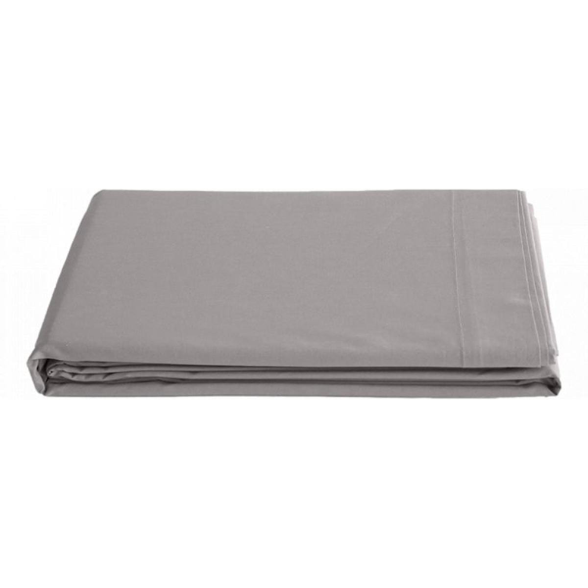 Drap plat percale pur coton peigné longues fibres 80 fils/cm² Vent du sud - Cendre