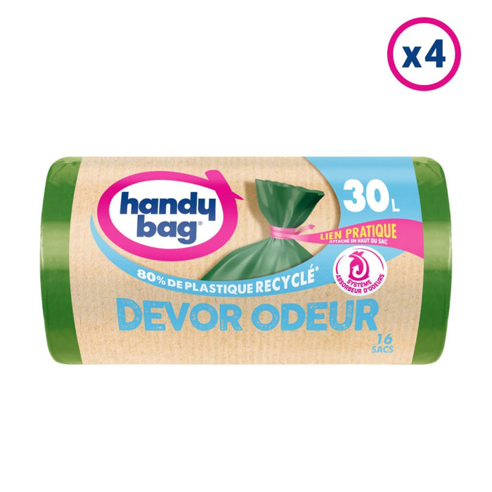 4x16 Sacs poubelle Devor Odeur 30L Lien Pratique - Handy Bag