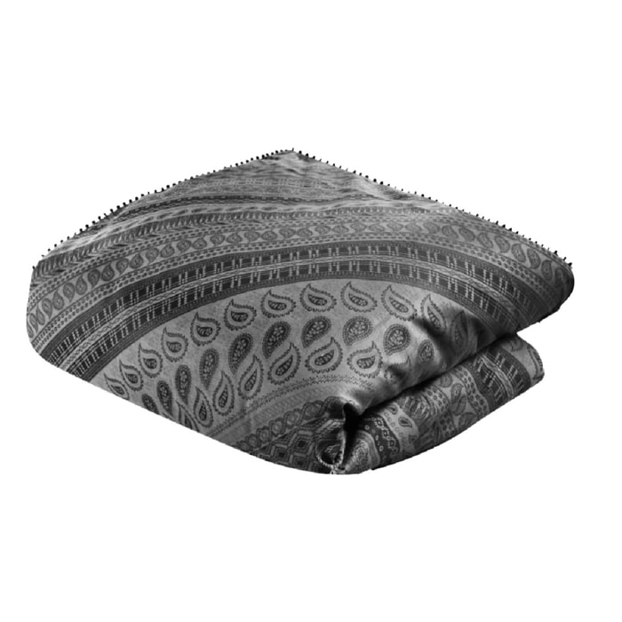 Housse d'edredon satin de coton motif jacquard gris Esmeralda opale