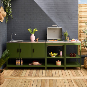 Cuisine d'extérieure 3 modules avec barbecue charbon de bois sur pieds, 2 étagères et thermomètre NAXOS BARBECUE CHARBON + 2 MODULES