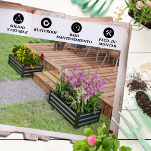 Juego de 2 Jardineras de Exterior de Acero Huerto Urbano Rectangular para Cultivos Plantas Flores para Patio Jardín 100x60x30 cm Gris Oscuro