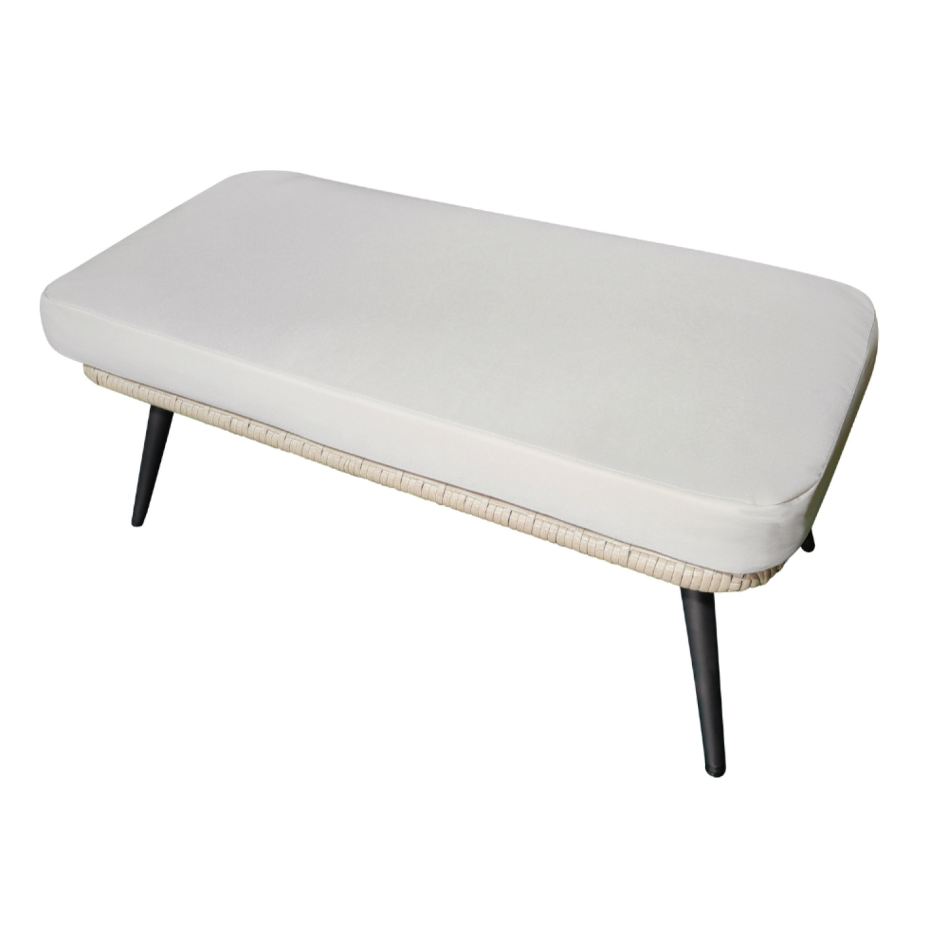 Ensemble fauteuil sur pied effet rotin et repose-pieds avec coussin beige JIMMY