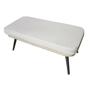 Ensemble fauteuil sur pied effet rotin et repose-pieds avec coussin beige JIMMY