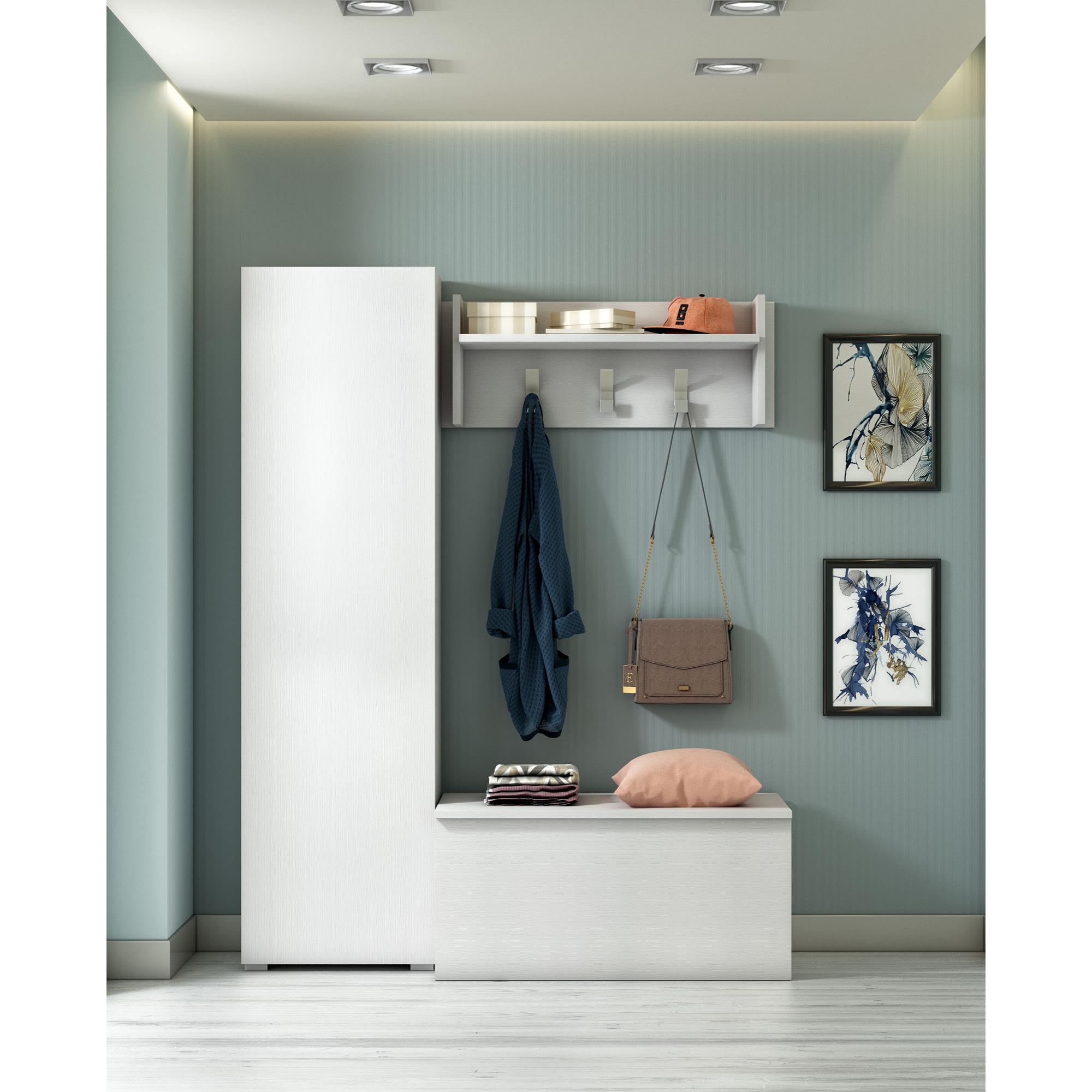 Armadio multiuso Fiordaliso, Mobile lineare a 1 Anta e 7 ripiani, Colonna da ingresso o bagno, Scarpiera moderna, 100% Made in Italy, Cm 50x30h182, Bianco