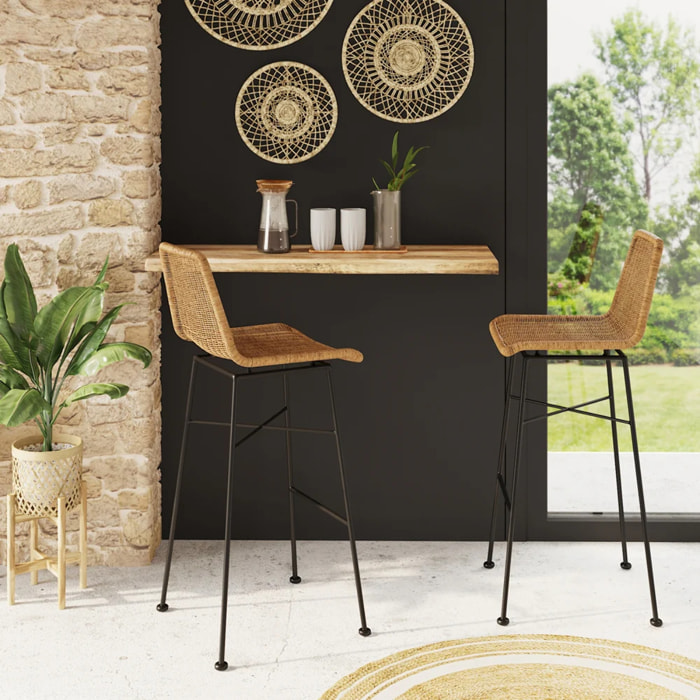 Lot de 2 chaises de bar 76 cm en résine tressée marron - Mandya