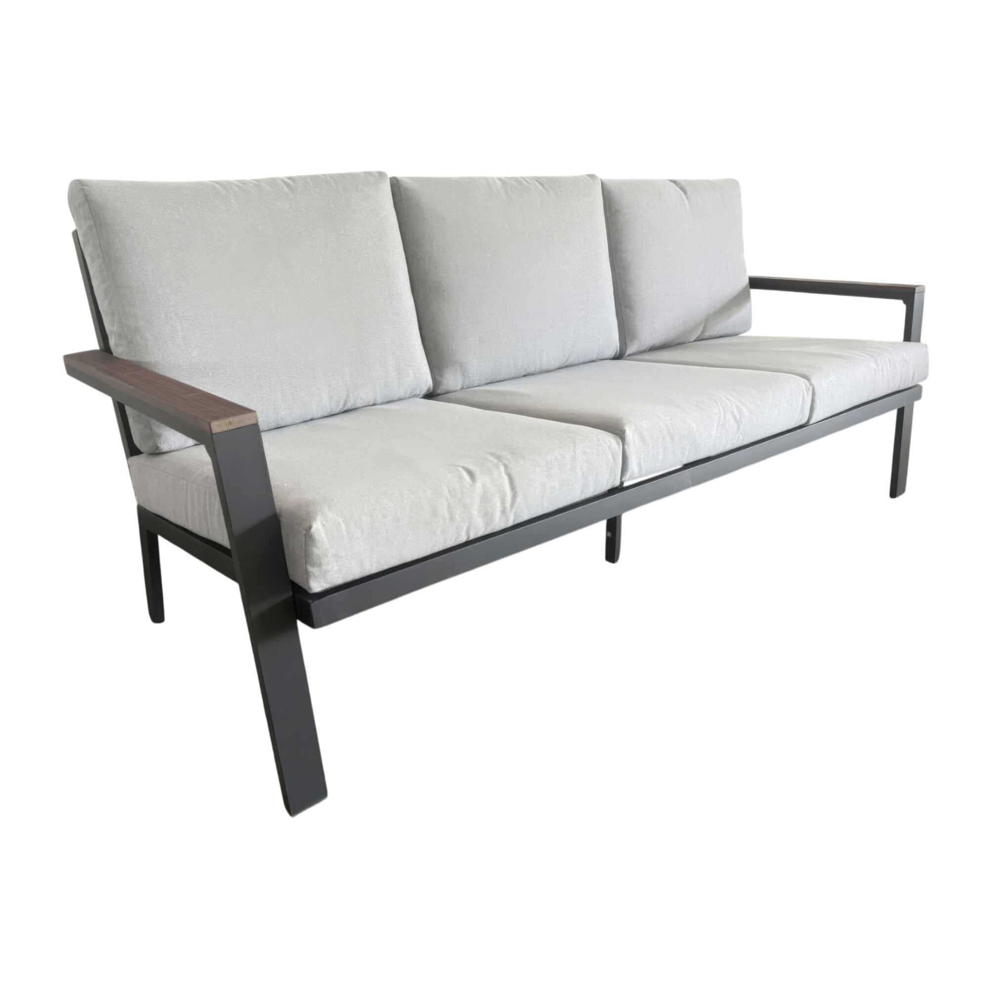 Ikigai - Set Salotto da Giardino Divano 3 Posti 2 Poltrone e Tavolino con Cuscini in Alluminio e Legno Plywood
