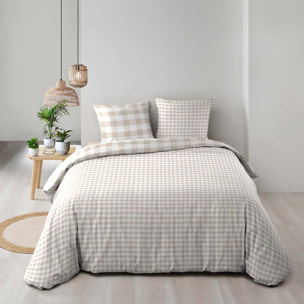 Parure de lit 3 pièces en coton à carreaux housse + taies - Naturel