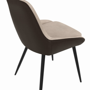 Chaises Ornella bi-matière taupe et marron pieds métal noirs - lot de 2