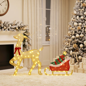 Renne et traîneau lumineux de Noël 95 LEDs blanc chaud 8 modes