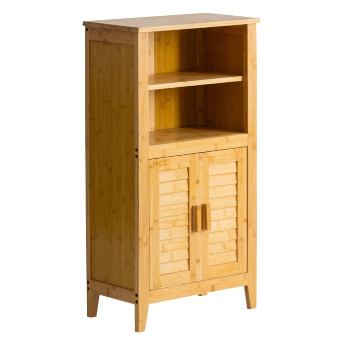 Mobiletto bagno in legno di bamboo con 1 anta e 3 ripiani 66x33x87 cm