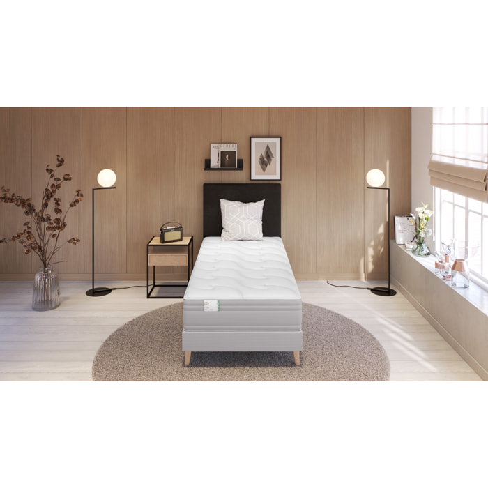 Ensemble LE PUISSANT, matelas H25 ressorts ensachés, mi-ferme, sommier