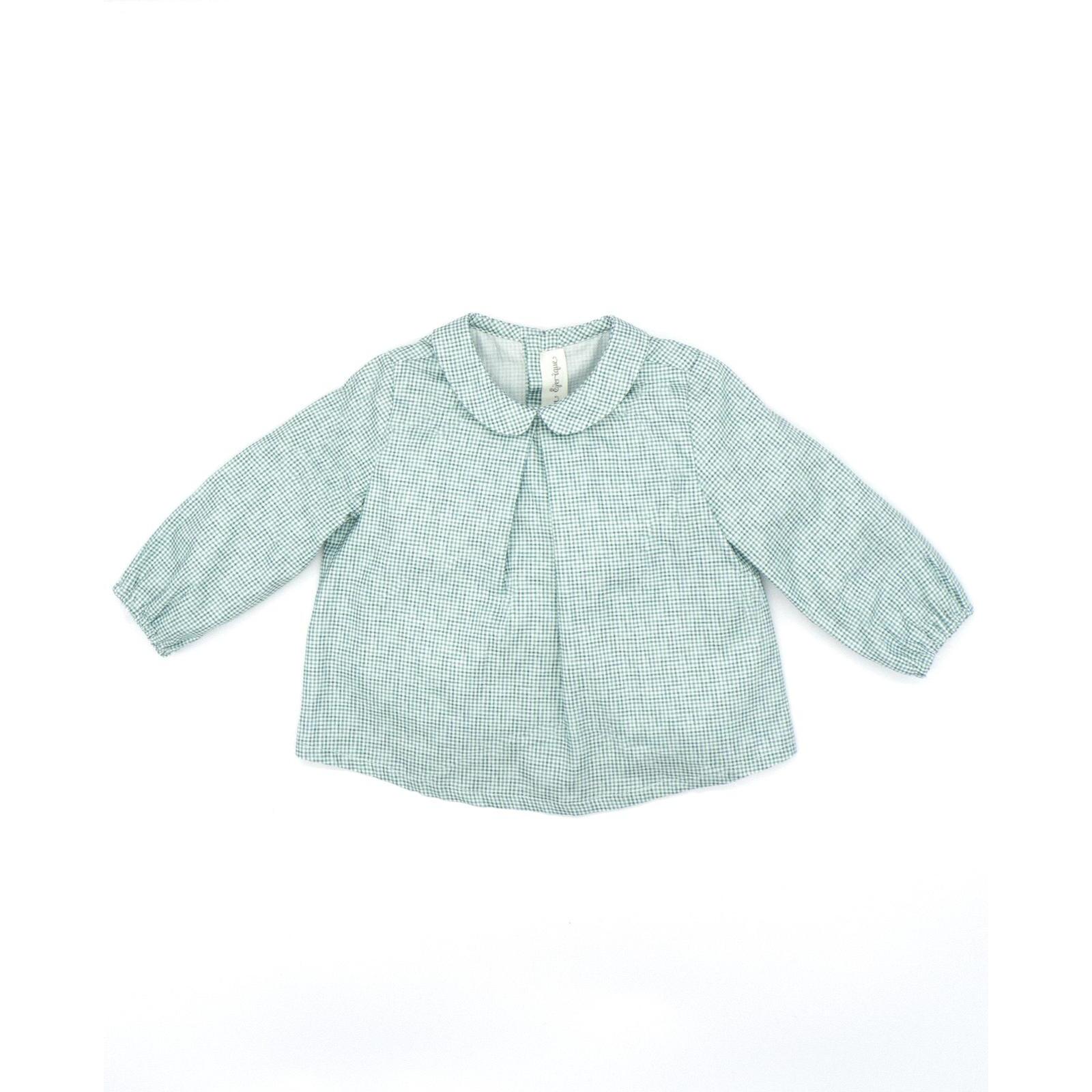 Camisa cuello bebé cuadro vichy verde y blanco