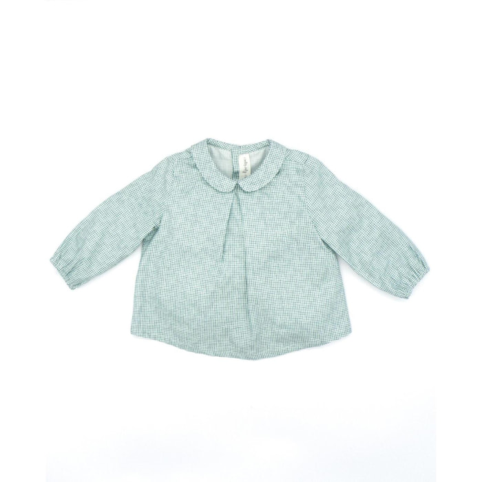 Camisa cuello bebé cuadro vichy verde y blanco