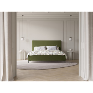 Lit coffre avec tête de lit "Polly" 160x200cm en bouclé vert olive foncé