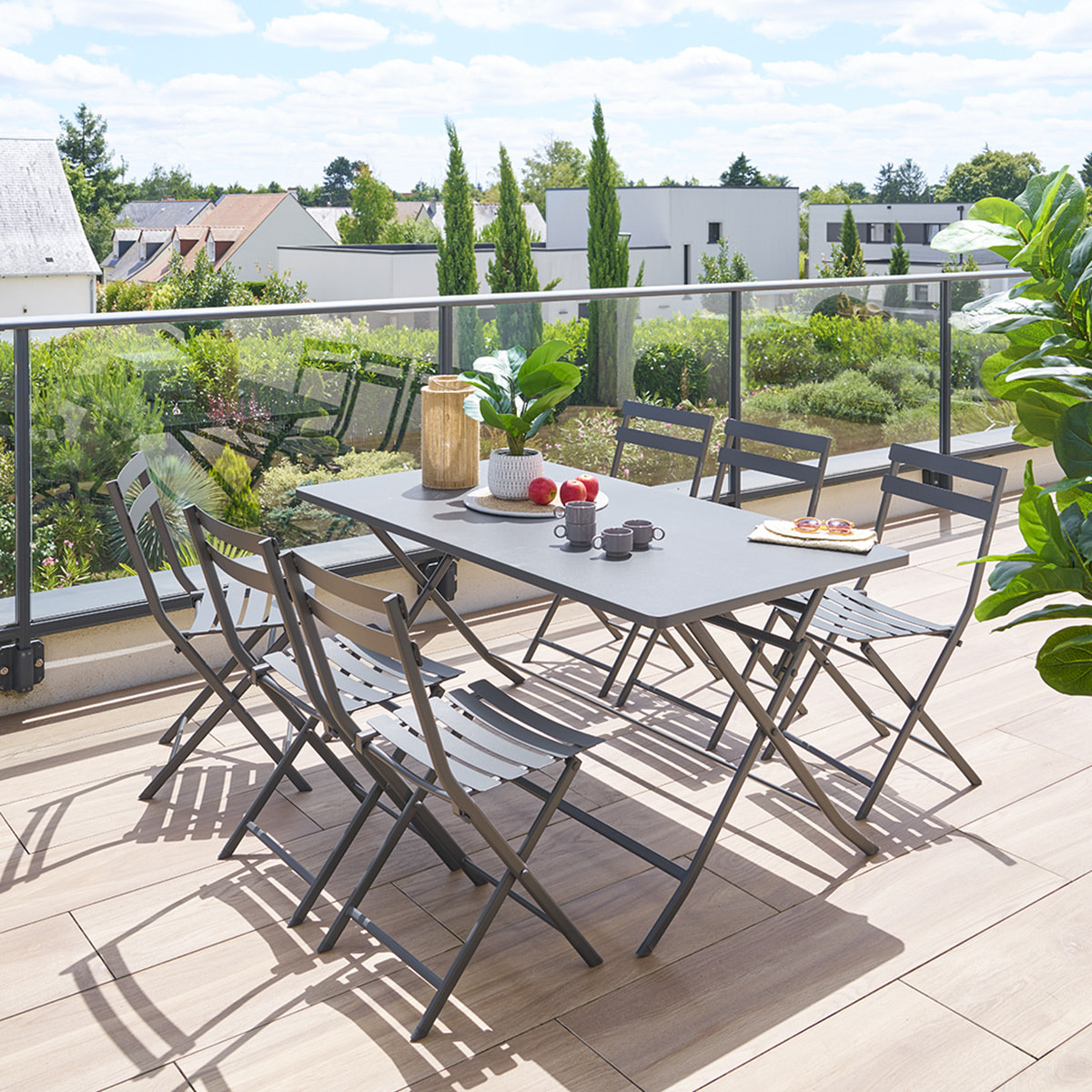 Table de jardin pliante rectangulaire "Greensboro" graphite 6 places en acier
