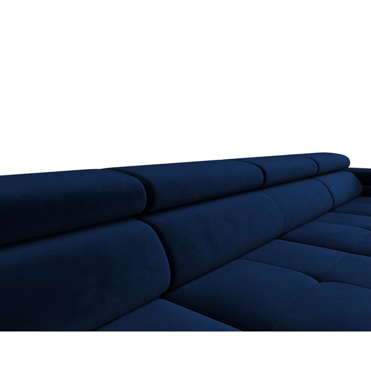 Ayden - Canapé panoramique en U 7 places convertible avec coffre et têtières réglables en tissu - Bleu