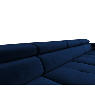 Ayden - Canapé panoramique en U 7 places convertible avec coffre et têtières réglables en tissu - Bleu