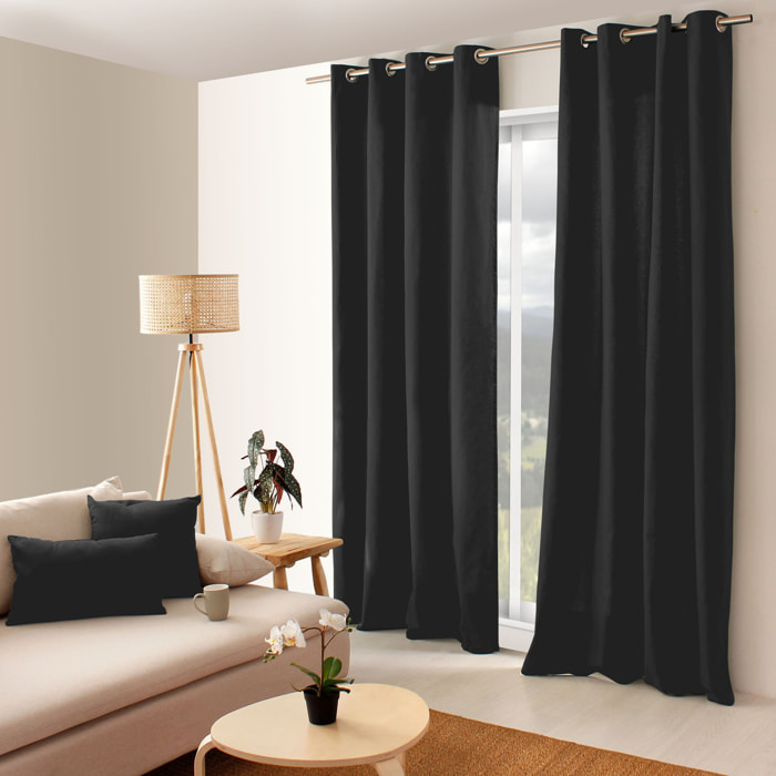 Rideau coloré en pur coton 8 œillets - Gris anthracite