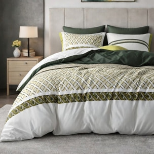 Parure housse de couette imprimé 100% coton blanc - nayaa