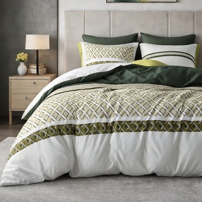 Parure housse de couette imprimé 100% coton blanc - nayaa