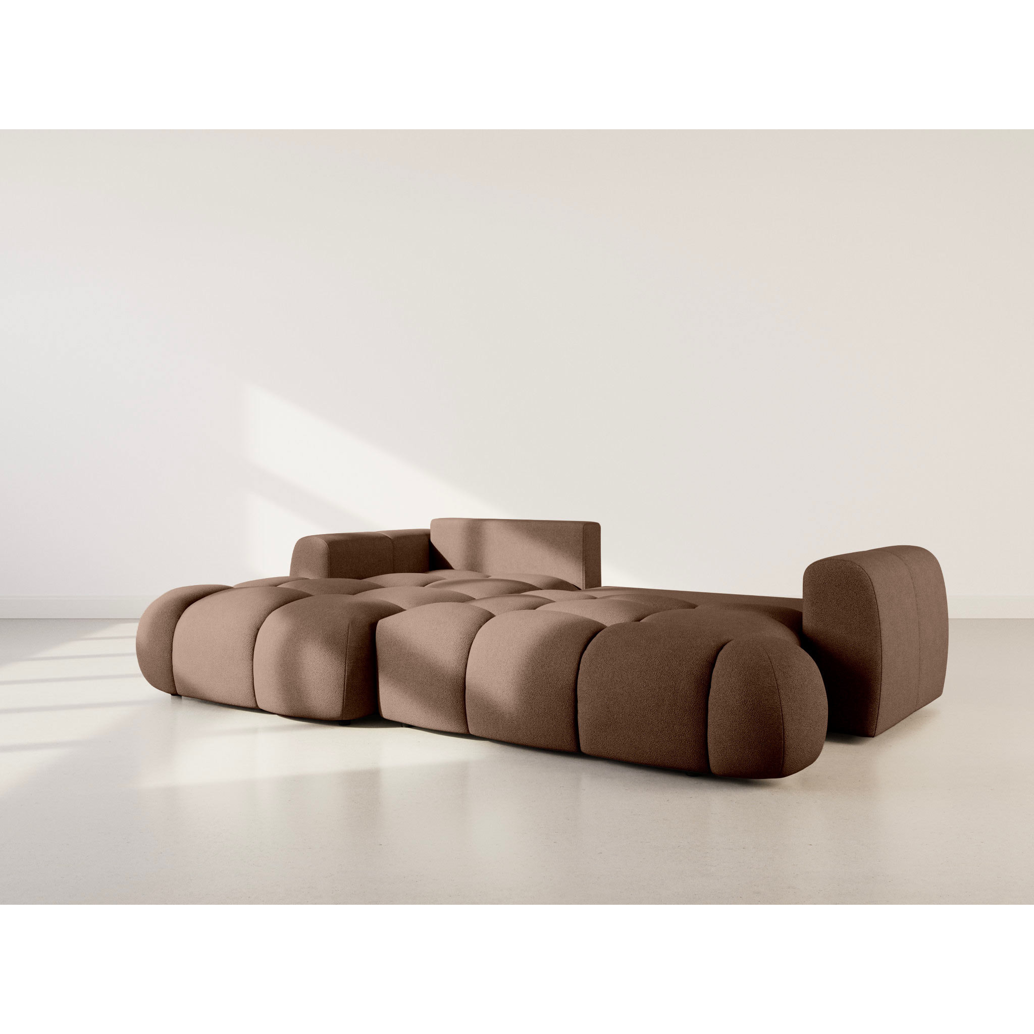 Yulin - Canapé d'angle gauche 4 places convertible avec coffre en tissu bouclette - Rouille