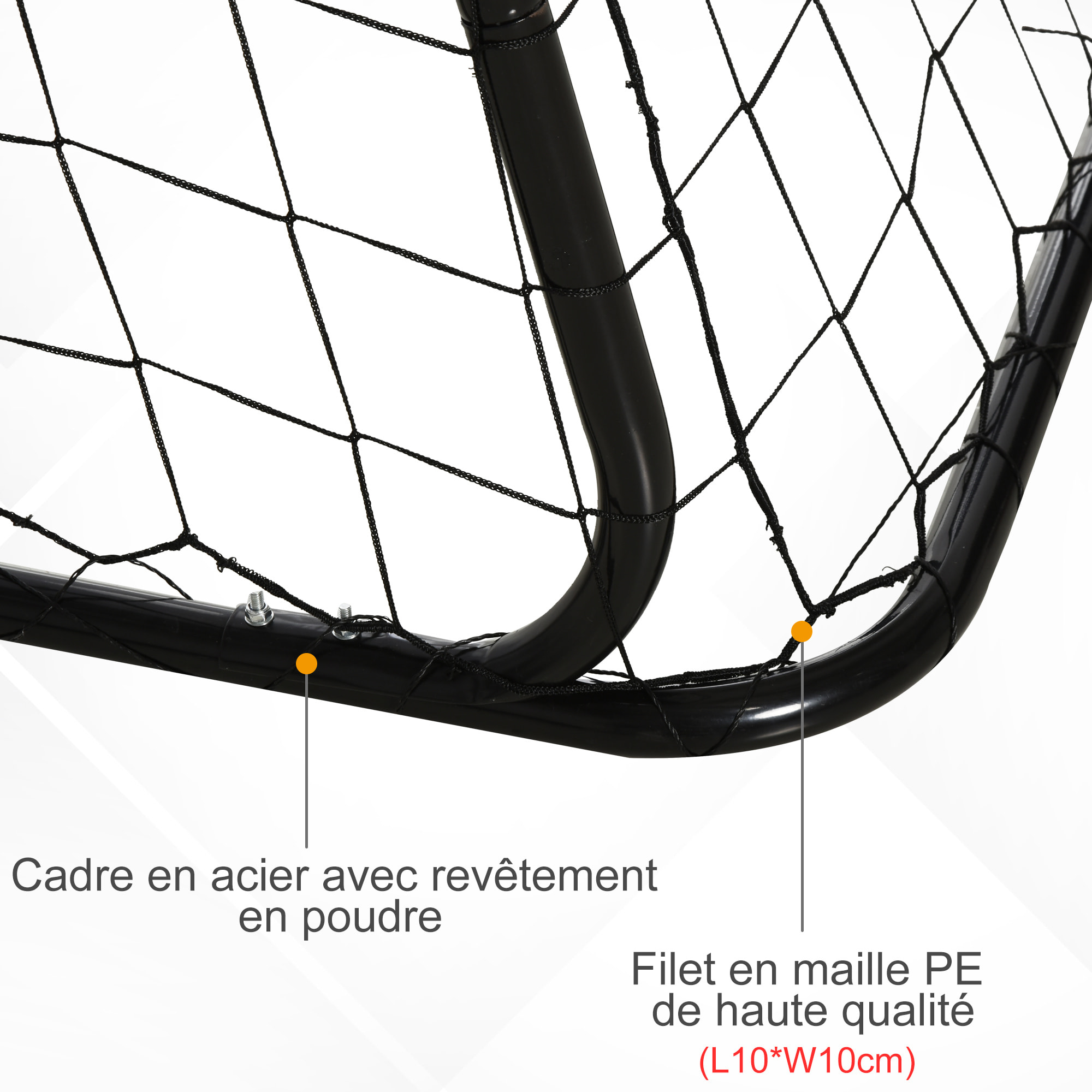 But de football - cage de foot avec cible dim. 240 x 88 x 174 cm - acier thermolaqué noir polyester blanc