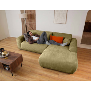 Louise - Canapé d'angle droit 4 places en velours texturé - Vert Kaki