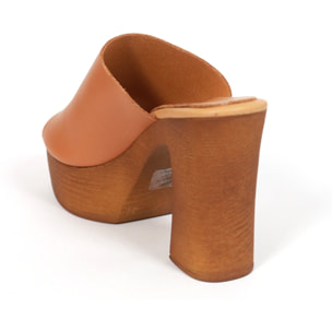 MULE TACCO WOOD CHOCOLA' CUOIO