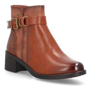 Botines con tacón ancho y hebilla para mujer