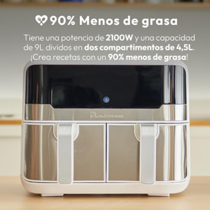 MasterPro Rocket Duo 900 Freidorade aire Color Blanco de 9 L y 2400W, Pantalla LED Táctil y Cesta Antiadherente 11 Funciones