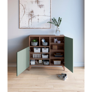 Zapatero Oslo melamina nogal puertas verde 87x90x27 cm