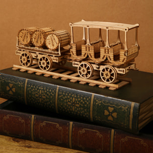 Maqueta de Madera 3D, diseño de Vagón del vino con movimiento mecánico. 278 piezas.