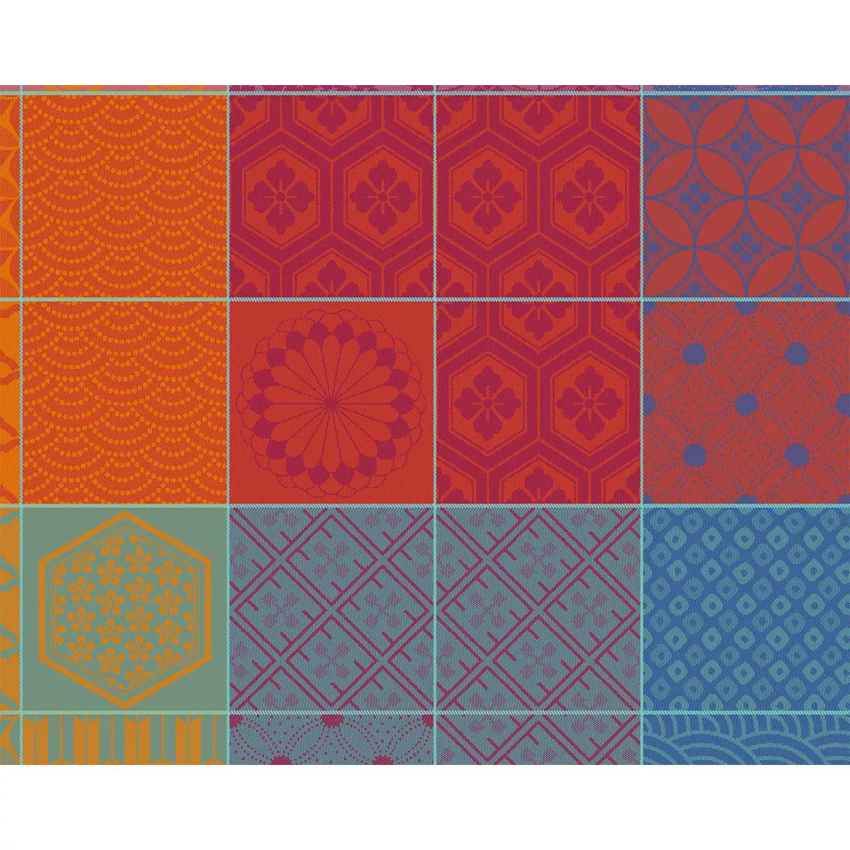 Set pur coton motif jacquard orange violet Mille hana floralies