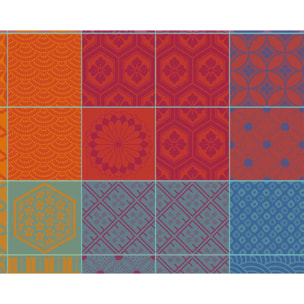 Set pur coton motif jacquard orange violet Mille hana floralies