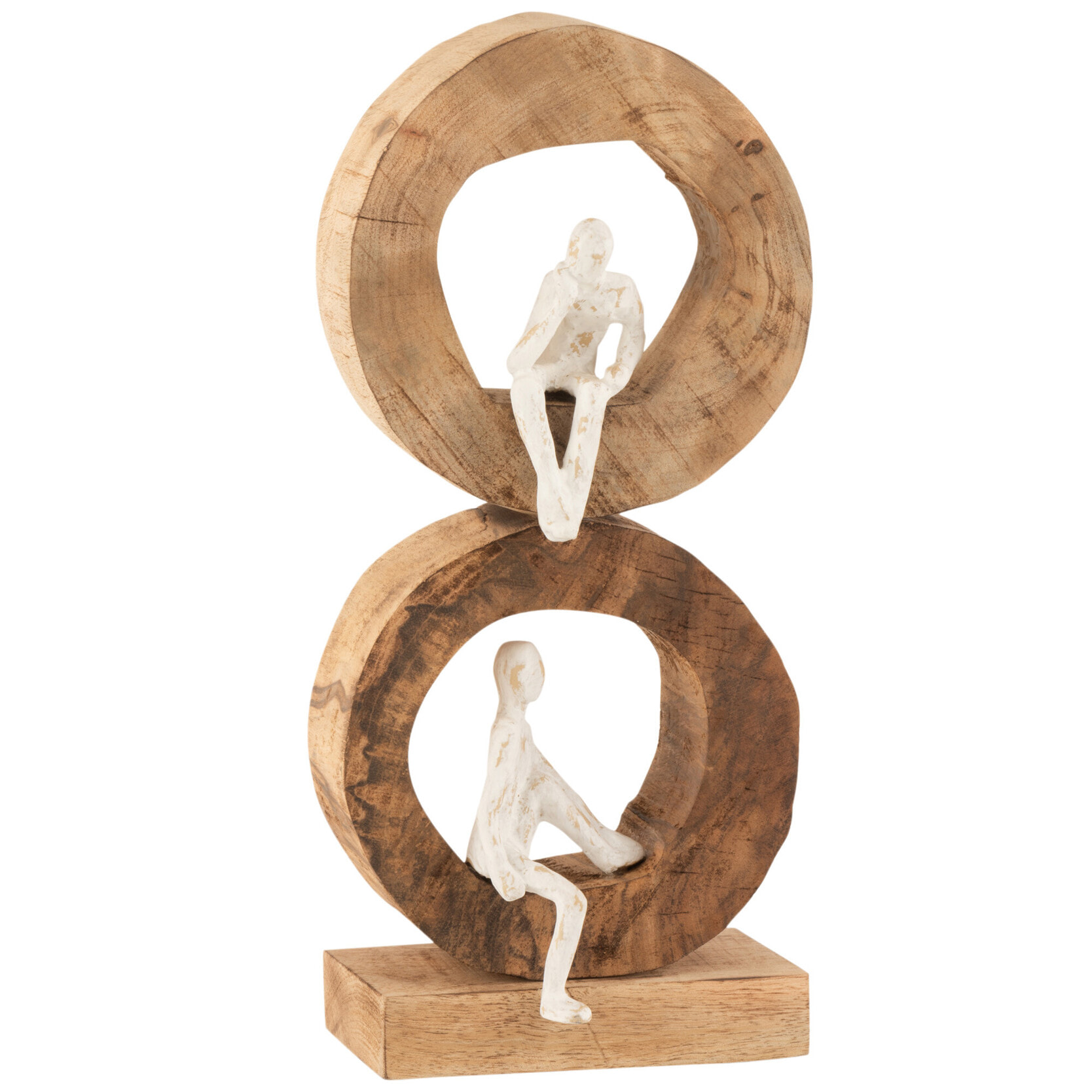 J-Line figurine Personnage 2 Reflechissant Cercle - bois de Manguier/aluminium - naturel/blanc