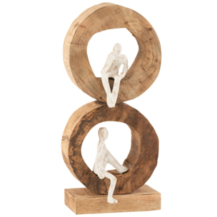 J-Line figurine Personnage 2 Reflechissant Cercle - bois de Manguier/aluminium - naturel/blanc