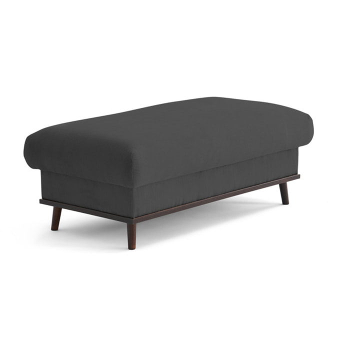 Albane - pouf en velours côtelé pieds bois foncé - Gris foncé