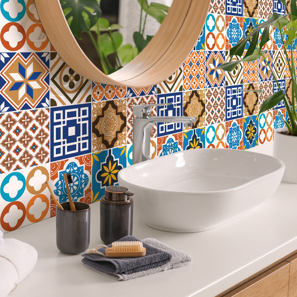 Stickers muraux - Sticker Mural Carrelage adhésif Cuisine Salle de Bain - 9 STICKERS CARRELAGES THILINA