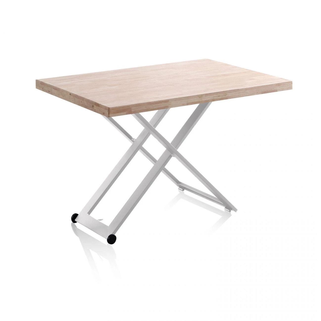 Mesa de centro elevable con patas metálicas y ruedas en blanco y roble 120x49-76 cm Lada Blanco - Roble
