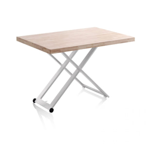 Mesa de centro elevable con patas metálicas y ruedas en blanco y roble 120x49-76 cm Lada Blanco - Roble