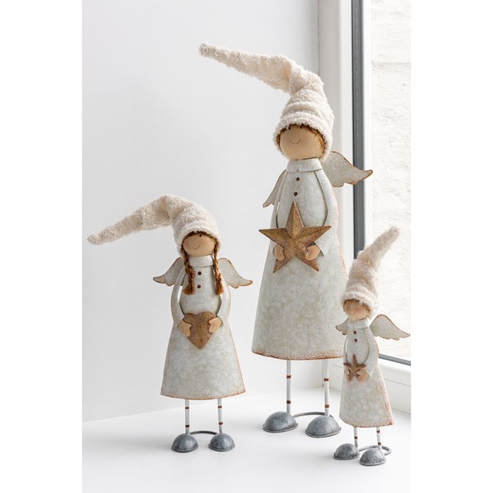 J-Line figurine Ange Cœur + Étoile - polyrésine - blanc - large - 2 pièces