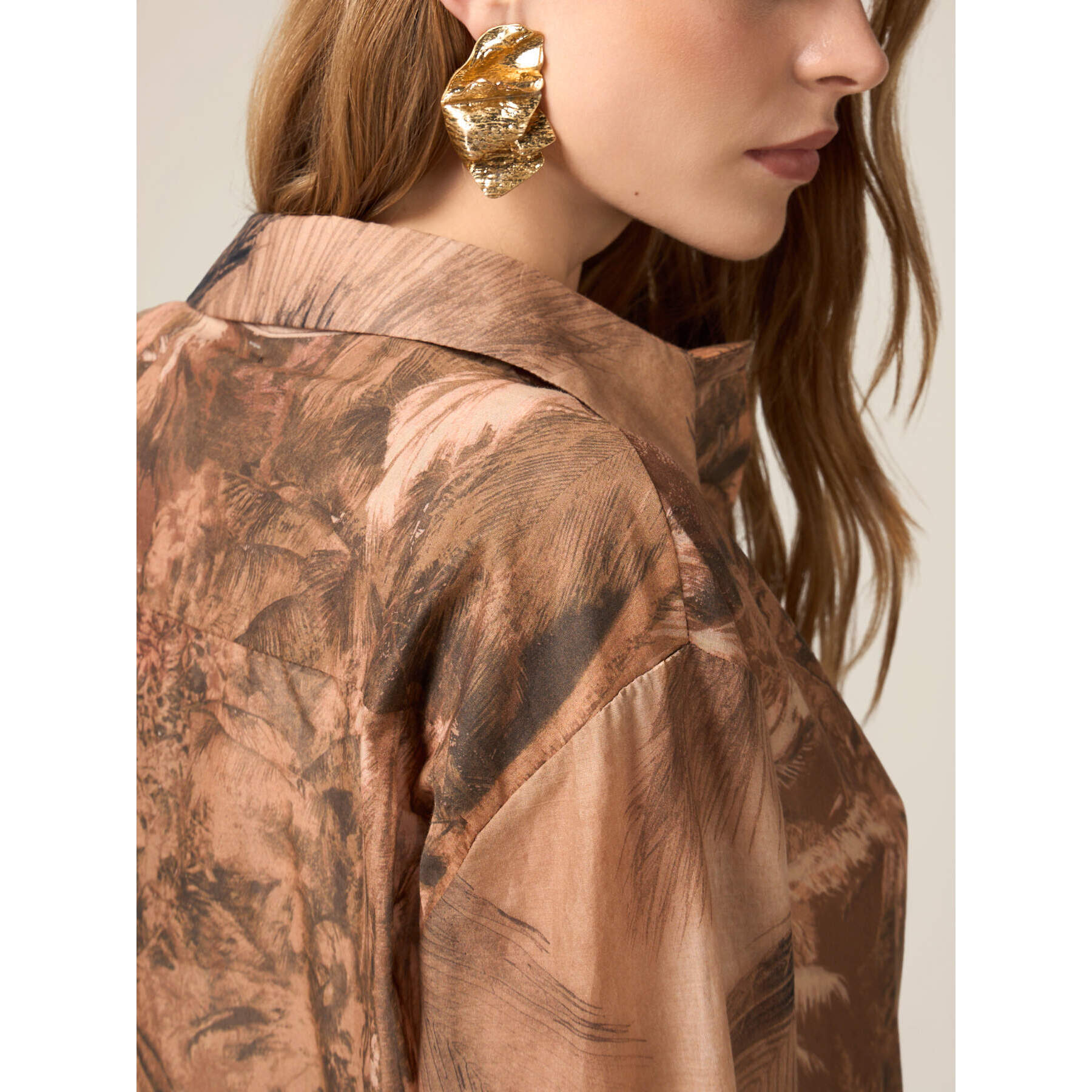 Oltre - Camisa de muselina de algodón estampada - Marrón