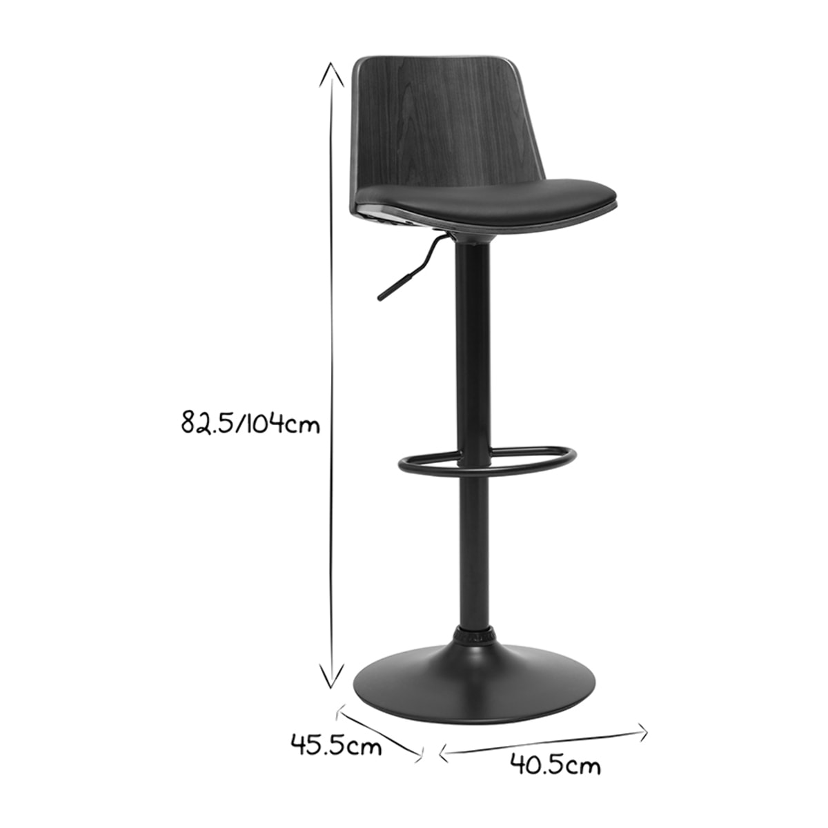 Tabouret de bar réglable noir et bois foncé DOA